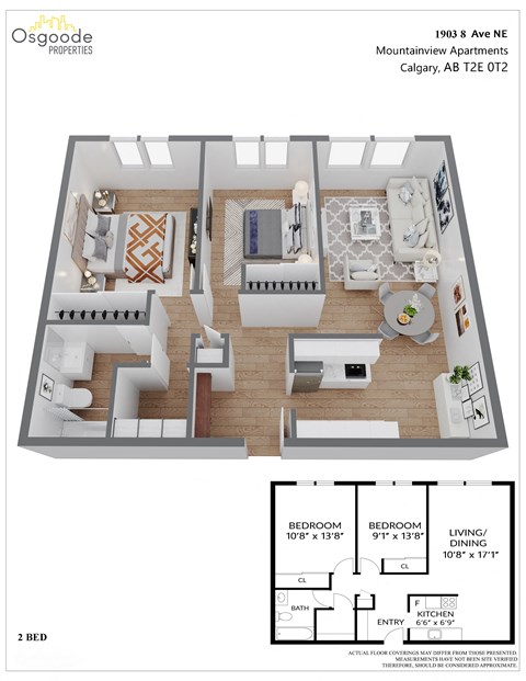 Floor plan for 2 beds, 1 bath, 918 sqft
